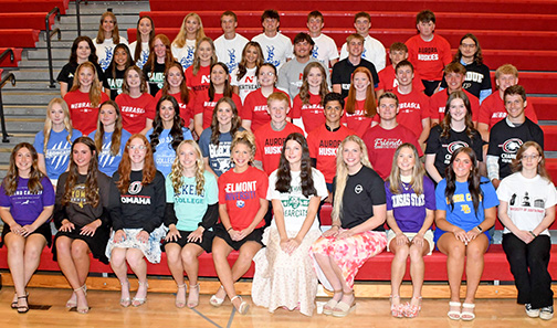 Aurora High School’s Class of 2026 was honored at the district’s annual honors convocation on Wednesday, May 13. Seniors are pictured here wearing t-shirts which indicate their post graduation plans.