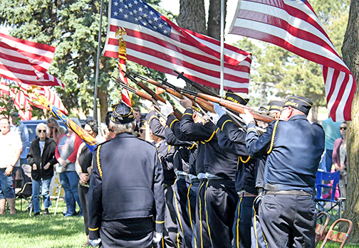 The Legion Honor Squad gave a 21-gun salute to the deceased veterans buried at the Aurora Cemetery during the Memorial Day service held Monday morning.