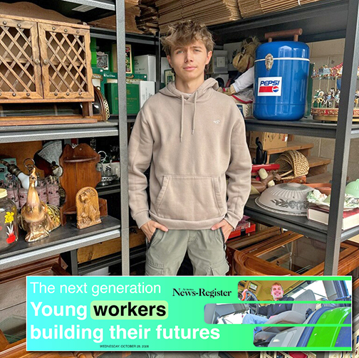 Lofton Ferguson stands in his warehouse amid the merchandise he has listed for sale in his eBay store. Ferguson graduated from Hampton High School this past spring but decided to forgo college for now to focus on his thriving online business. 