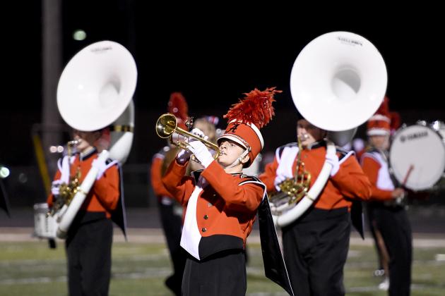 Just one of many band members participating this weekend, senior trumpet player Allison McIntosh was loud and proud during the homecoming halftime show. 