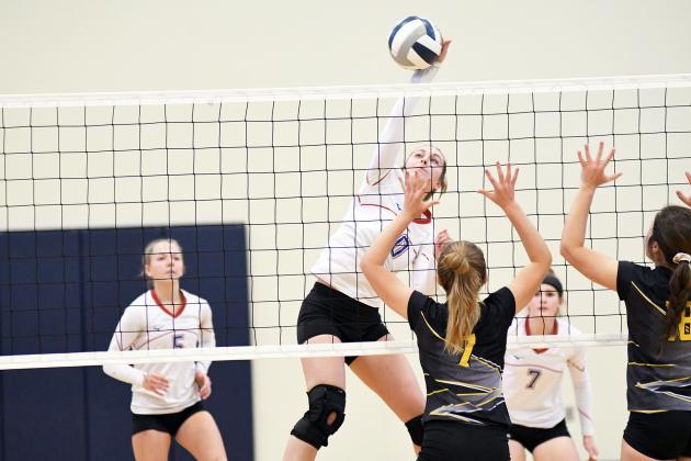 Brooke Bannister led High Plains with seven attacks during HPC’s two-set win over Shelby-Rising City Saturday. 