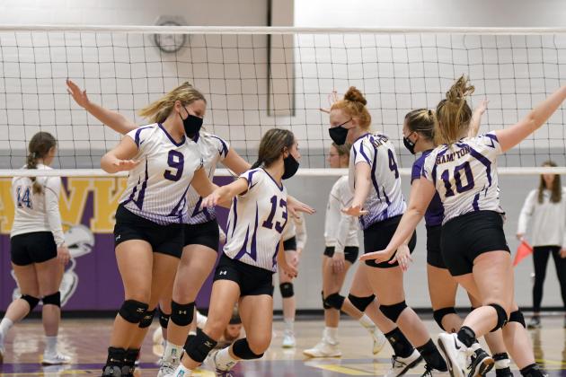 Hampton celebrates a point during its win over High Plains Tuesday. 