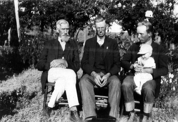 Four generations of Willis men pictured together, from left: Hamilton J. Willis, Stephen G. Willis, and Ralph E. Willis holding Robert (Bob) H. Willis.