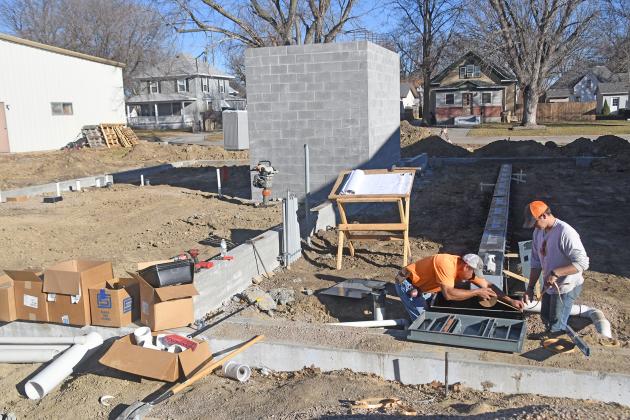 Work continues on the city’s EMS living quarters expansion, where a solid block structure was built near the center of the structure to serve as a storm shelter for emergency crews.