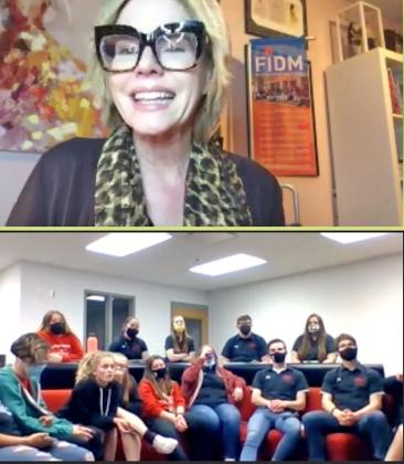 Beth Newman (top) joined Aurora FCCLA students (bottom) virtually Thursday evening to talk about design inspiration and where to find it.