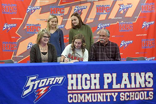 Brooke Bannister signed her letter of intent to play volleyball at Northeast Community College alongside her parents, Dale and Tonya Bannister and HPC coaches Brittany Klingsporn and Kimmie Alspaugh.