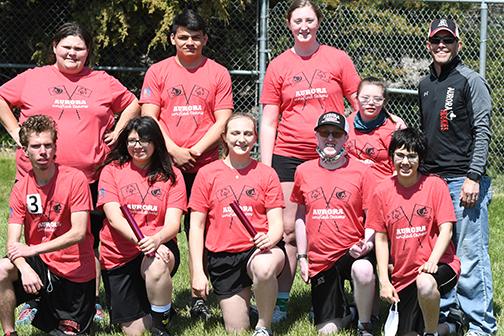 Pictured is the 2021 Aurora Unified Track and Field team, including front row from left: Sammie Weddle, Sammi Hoos, Bailey Howland, Ethan Wert, Lexie Johnson. Back row: Mackenzie Hoos, Daniel Fourcloud, Sofia Hendrickson, Kate Glinn, coach Jeff Sutter.