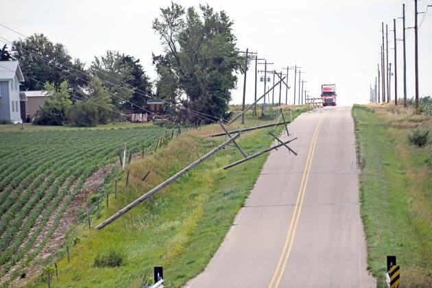 Power poles were snapped in half by this weekend's winds.