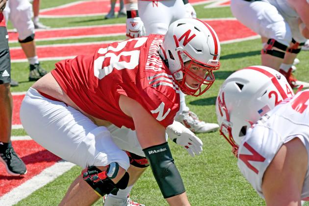 Ian Boerkircher goes through warm-ups before the spring game in April, which was his first on-field experience as a Nebraska player. 