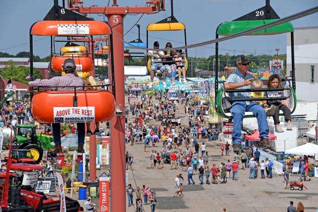 The overhead tramway provided a different perspective of the Nebraska State Fair, showing a fairgrounds full of people, ag equipment, food vendors and carnival rides.