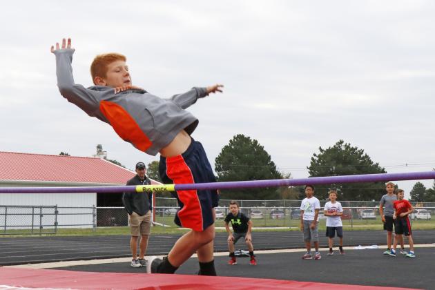 The Aurora fourth-grade boys enjoyed the high jump during Monday’s outdoor field day.