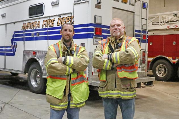 Aurora Volunteer firefighters Jeremy Hope (left) and Kirt Smith have followed in their family’s footsteps in joining the Aurora Volunteer Fire Department. Jeremy adds to the legacy of his father and grandfather, and Kirt joins his father, uncle and cousins on the department.