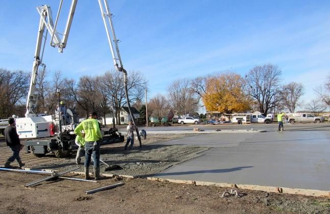 A construction crew poured a 120-by-134 foot parking lot in mid-November, with additional concrete work set to be completed in December.