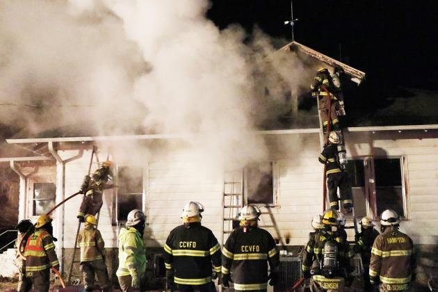 Fire crews from Marquette, Aurora, Hampton and Central City worked together to tame the blaze that claimed this Marquette family home in the early morning hours on Thursday.