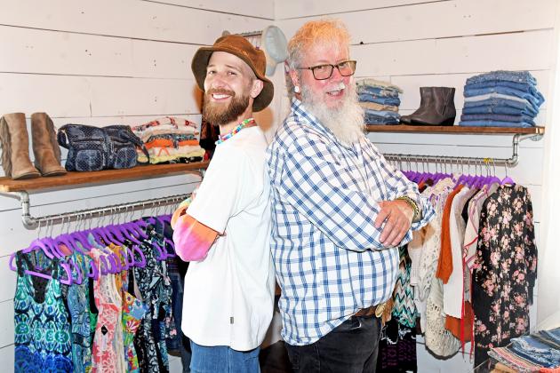 Loren Berthelsen, right, and Saxon Copeland opened a new business venture in May, the Grape Frog, which offers a variety of curated men’s and women’s clothing.