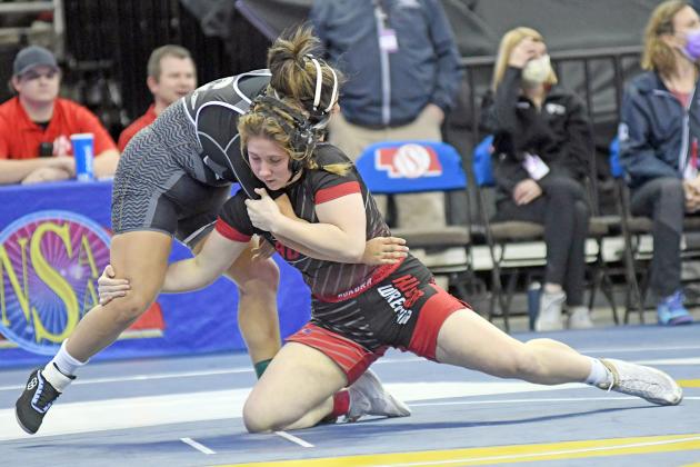 Tiffany Senff was one of two medalists for the Aurora girls wrestling team, finishing third in her division at the first-ever NSAA sanctioned state wrestling championships. 