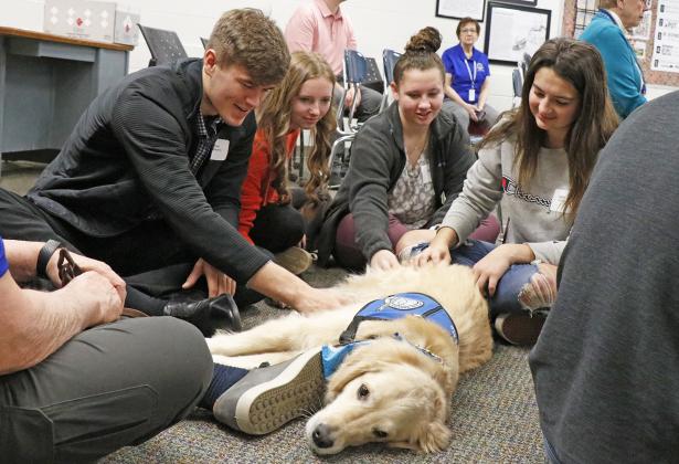 Eden the comfort dog was enjoying herself while receiving pets from students -- something she’s been trained to do through the Lutheran Church Charities “Comfort Dog Ministry.”