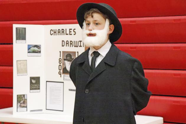 After donning an impressive beard, Calvin Miller was a convincing Charles Darwin.