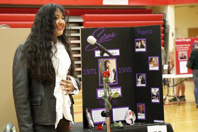 A crowd favorite and always smiling, Jessica Rodriguez took center stage as pop icon Selena Quintanilla during Aurora Middle School’s March 17 P.O.P. event.
