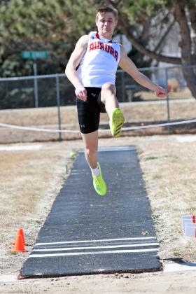 Carsen Staehr set a new school record for Aurora in the triple jump event with a mark of 45-01.25 at Friday’s home invitational.