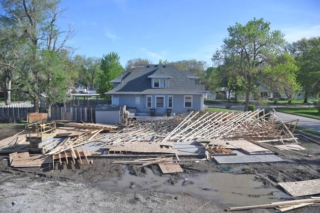A home under construction on 8th Street was blown down by the storm Thursday.