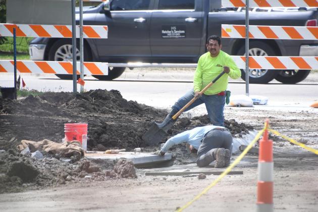 Two construction workers were on the job last week on A Street as part of the South Interceptor project. According to Darbro the project will be 98 percent complete by June 1 and is expected to be open for through traffic at that time.