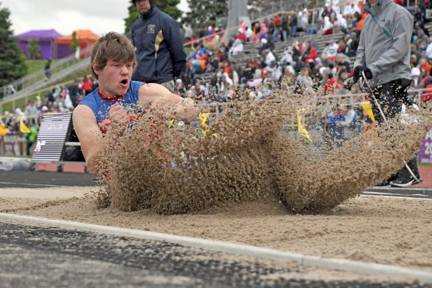 HPC’s Trevor Carlstrom finished 8th in the long jump event as the Storm’s lone medalist at the state track and field championships Saturday.