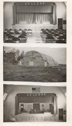 This series of photos depicts part of the set up for the Phillips Alumni Association’s annual banquet in 1949. The stage is set for a program and party.