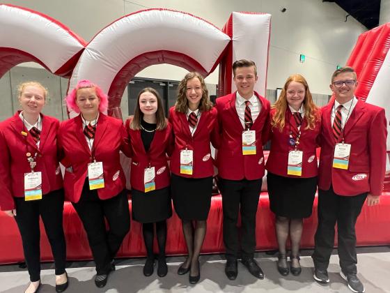 All winners in one way or another, this group of Aurora FCCLA students, including, from left, Hannah Spiehs, Caitlyn Enderle, Ella Sandstrom, Hailey Hanneman, Ayden Brophy, Grace Ziegler and Noah Ziegler, made the most successful trip to nationals for the team to date.