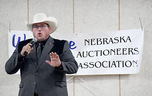 Jamie Bergmark of Phillips was one of 18 participants competing in Sunday's Nebraska Auctioneering Association bid competition at the Hamilton County Fair.