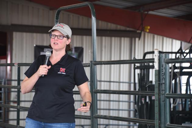 UNL beef systems specialist Mary Drewnoski gave a speech on the benefits of grazing and feeding cattle on fields planted with rye, noting costs, yields and gains for cattle. 