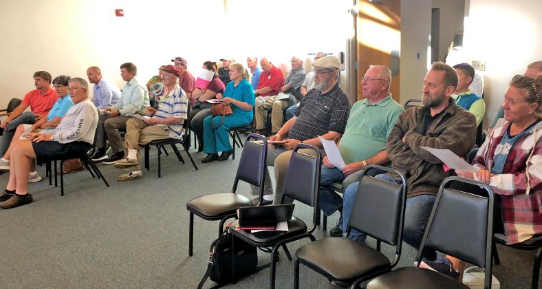 A crowd of approximately 30 people attended a joint public hearing Monday to address proposed tax increases at the city of Aurora, as well as Aurora and Hampton public schools.