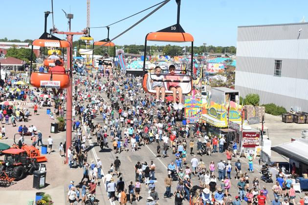 Fonner Park in Grand Island was full of people and activities Sunday, drawing the largest single crowd of this year’s 11-day Nebraska State Fair. A small sample of the crowd is seen here from the sky tram.