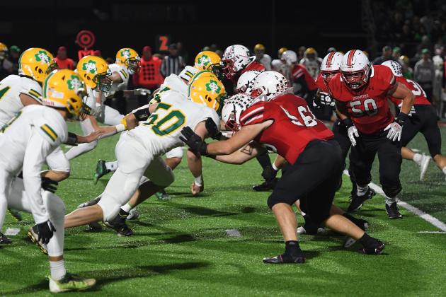 Aurora’s big guys up front controlled the line of scrimmage much of the night Friday, helping the offense gain 462 total yards in a 43-13 opening round playoff win.