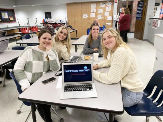 Aurora students and content creators Torri Danhauer (left), Kylie Svoboda, Mady Brown and Camdyn Vermillion learned a lot from their presentation at the ESU9 “Teaching and Learning Conference.”