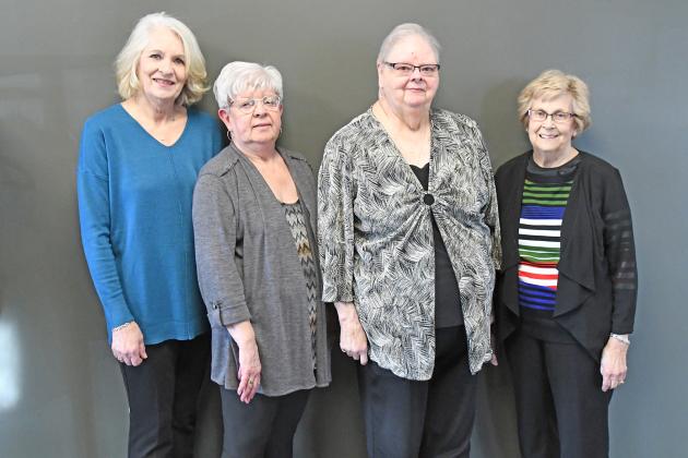 Elected officers of the Memorial Hospital Auxillary, from left to right, president Rhea Darbro, vice president Shirley Greenhough, secretary Barb Graham and treasurer Ila Wedeking. The thrift shop recently surpassed $2 million in cumulative sales since opening in 1973.
