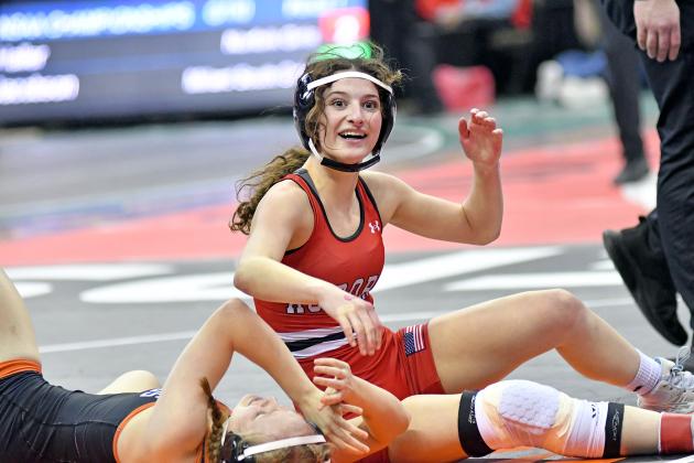 Aurora’s Natalie Bisbee was one of two Husky girls wrestlers to pick up a medal at the NSAA state wrestling championships over the weekend, finishing sixth. 