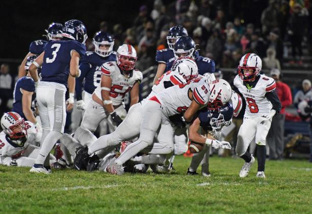 Aurora's defense held Adams Central to 9 points, but couldn't score late in a 9-7 loss Friday. 