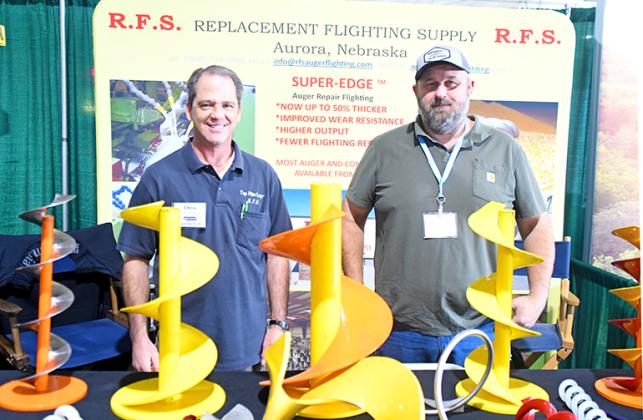 Aurora auger flighting manufacturer, Top Flite was represented at December’s Nebraska Ag Expo in Lincoln by company general manager Chris Schaffert, left, and shop manager Jack Lovejoy. 