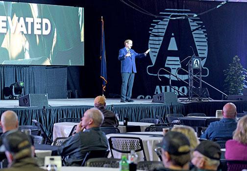 Futurist Daniel Burrus tells an audience at the Aurora Cooperative Annual Meeting and Summit last Wednesday that in the next three years artificial intelligence will will transform the way people communicate, educate, innovate, collaborate and sell and market products. 