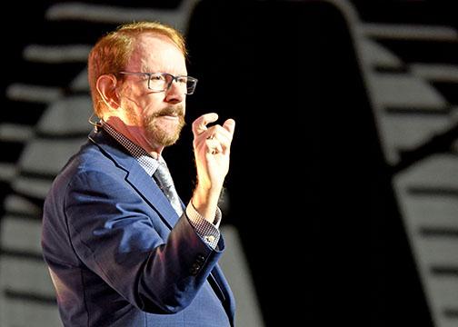 Futurist Daniel Burrus addresses the crowd at the Aurora Cooperative Annual Meeting and Summit last Wednesday in Grand Island. 