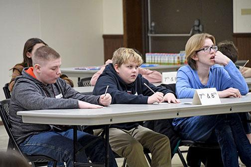Three of Giltner’s best spellers competed in the Hamilton County Spelling Bee last Tuesday at the fairgrounds. From left are, Jaxyn Eastman (eighth grade), Jack Nuss (seventh grade) and Tanner Schelkopf (eighth grade).