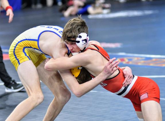 Logan Svoboda earned a spot in Friday night's semifinals with two wins at the state wrestling championships Thursday. 
