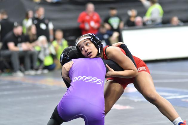 Aubrie Beed was one of the first matches in the afternoon session Thursday at the NSAA state wrestling championships. 