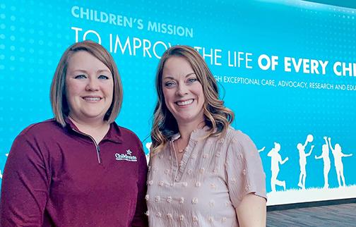 Sisters Lindsay Gould, left, and Jacque Carden are seen here at Nebraska Children’s Hospital, Omaha, where both currently work. The sisters live less than a mile away from each other in Gretna and attend the same church.