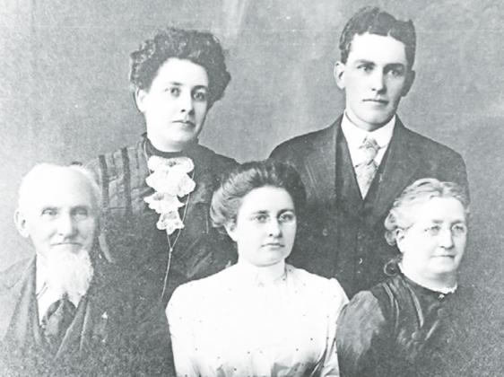 This family photo of the Levees is also on file at the Plainsman Museum. The family includes, front row, from left: George Levee, Abbie Levee Ummel (daughter) and Mrs. George Levee. Back row, from left: Mary Schultz Levee (daughter) and Lamont Levee (son). Photo courtesy of the Plainsman Museum