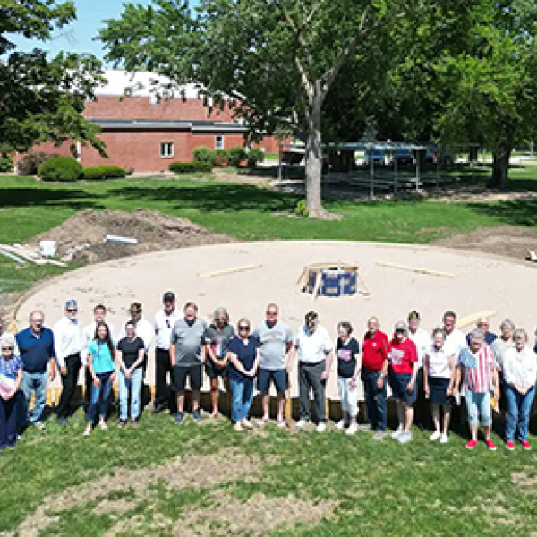Committee members and other supporters of the new Hampton Veterans Memorial Park gathered at the site on the grounds of the City Auditorium on Memorial Day to celebrate the beginning of construction on the monument. Organizers hope to have the major part of construction on the park completed by this fall. 