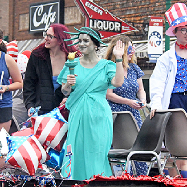 This year’s A’ROR’N Days parade featured patriotic floats. Representing Memorial Community Health on its float are from left: Kaiya Crabtree, Haidyn Scribner, Angelique Moore, Sam Sorensen and Colin Sorensen. See more A’ROR’N Days photos at auroranewsregister.com