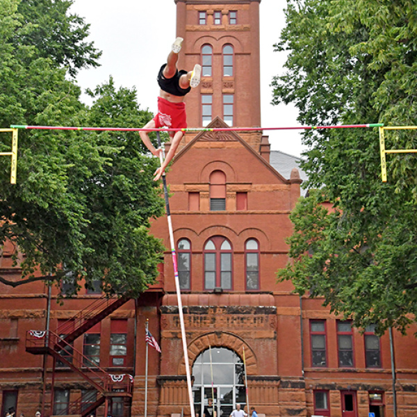 Class A state polevault champion Malakai Maly of Lincoln East won the high school division with a mark of 15 feet even.