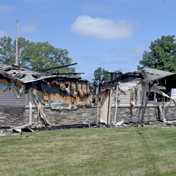 Fire destroyed this maintenance building and the equipment inside several hours after Wednesday's storm